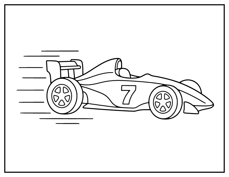 Open-Wheel Race Car coloring page – printable black and white line art