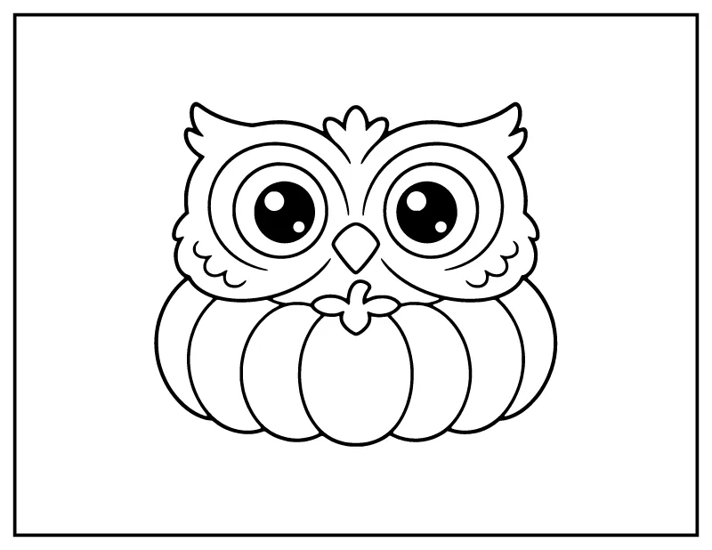 Simple Owl on a Pumpkin for Toddlers coloring page – printable black and white line art