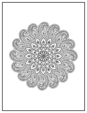 Paisley Lotus Diwali Mandala coloring page – printable line art