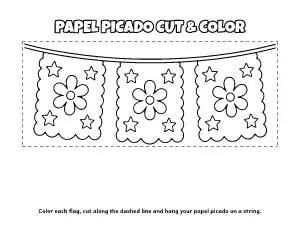 Papel Picado Cut and Color coloring page – printable line art