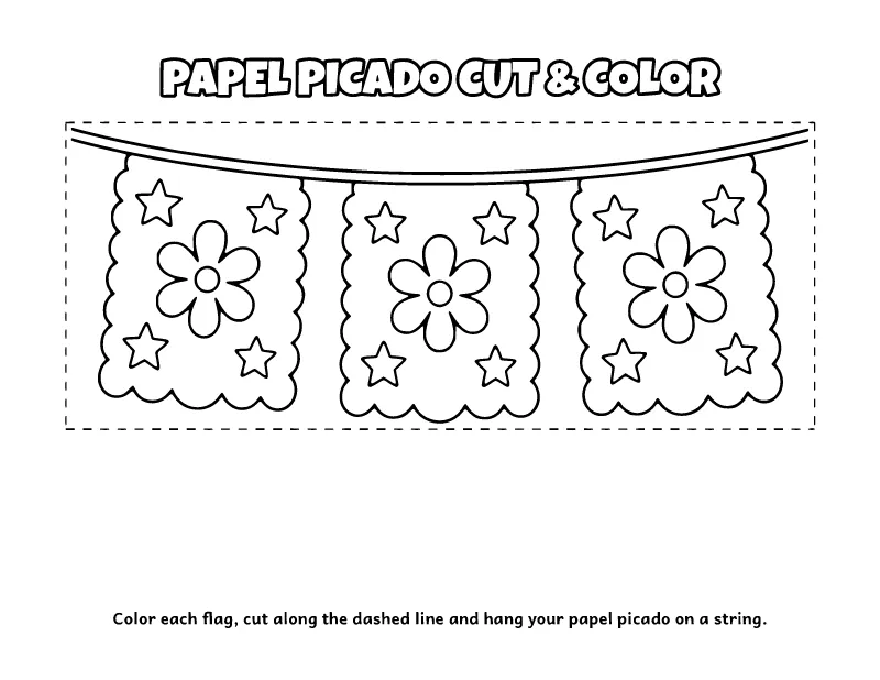 Papel Picado Cut and Color coloring page – printable black and white line art