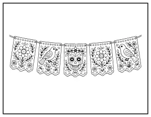 Papel Picado Garland coloring page – printable line art