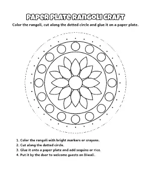 Paper Plate Rangoli Craft coloring page – printable line art
