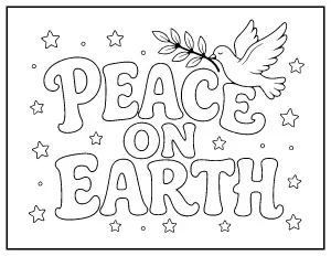 Peace on Earth with a Dove coloring page – printable line art