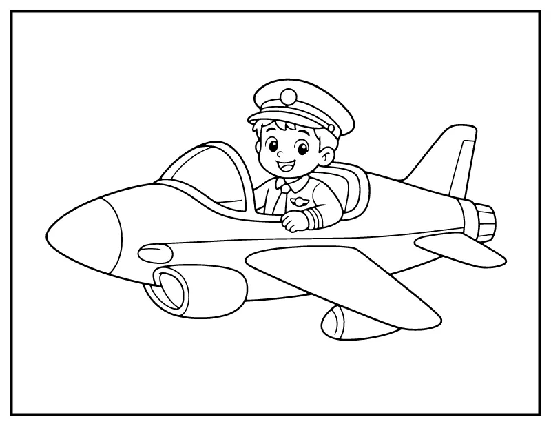 Pilot and Jet for Kids coloring page – printable black and white line art