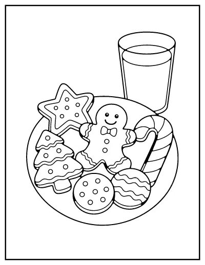 Plate of Christmas Cookies coloring page – printable line art
