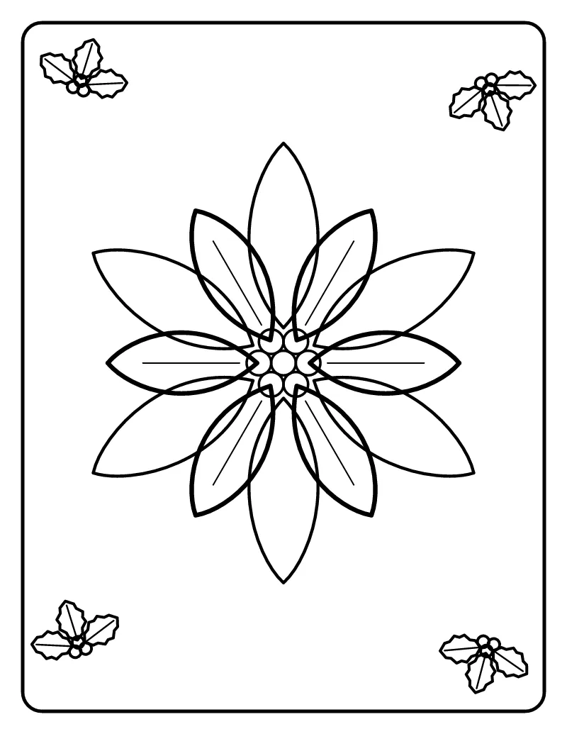 Poinsettia Flower coloring page – printable black and white line art