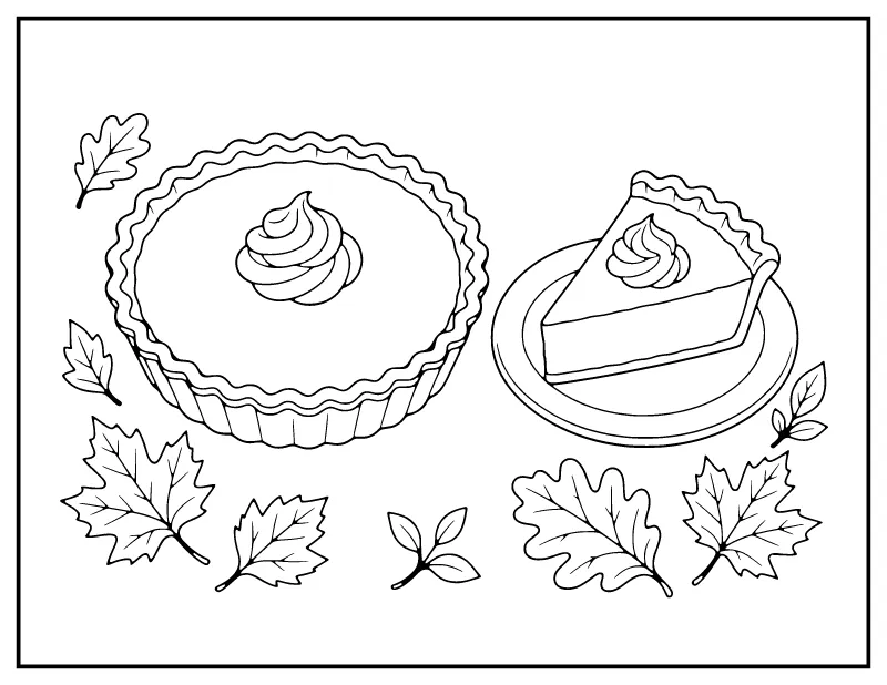 Pumpkin Pie with Whipped Cream coloring page – printable black and white line art
