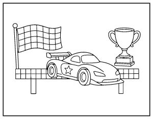 Race Car at the Finish Line coloring page – printable line art