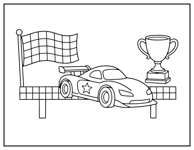 Race Car at the Finish Line coloring page – printable black and white line art
