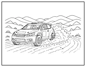 Rally Car in the Dust coloring page – printable line art