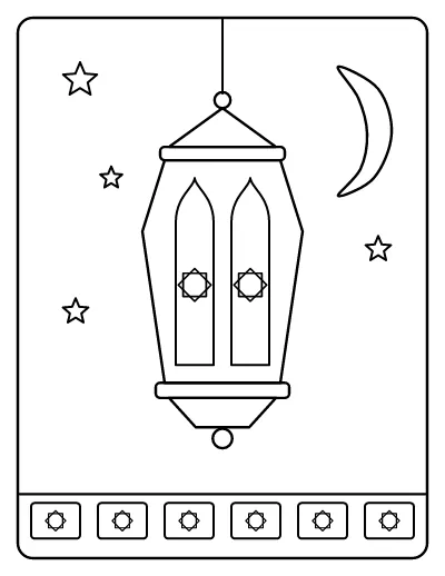 Ramadan Lantern with Crescent Moon coloring page – printable line art