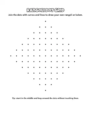 Rangoli Dot Grid coloring page – printable line art