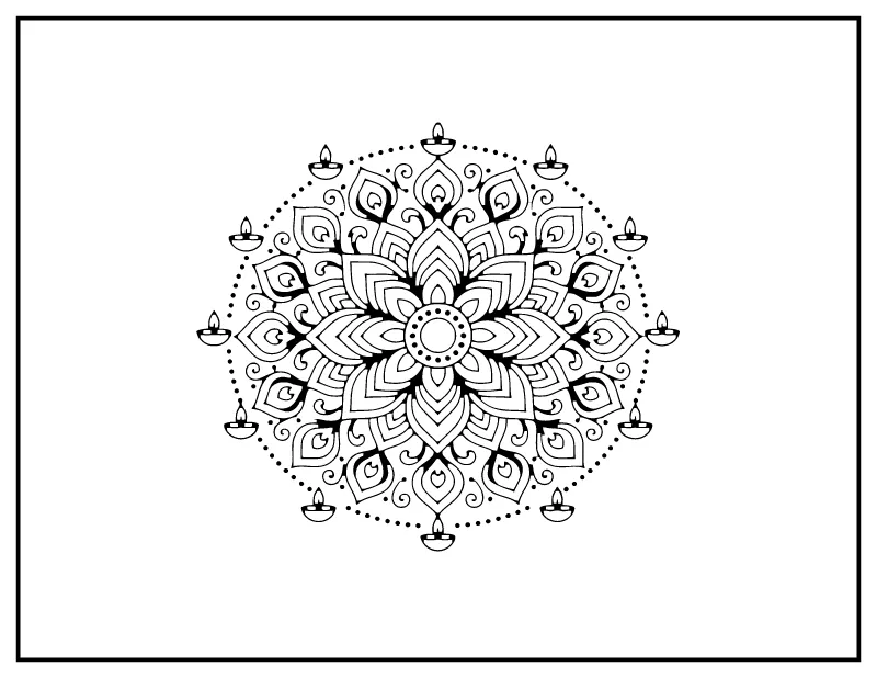 Rangoli Pattern coloring page – printable black and white line art