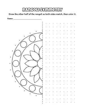 Rangoli Symmetry Worksheet: Flower coloring page – printable line art