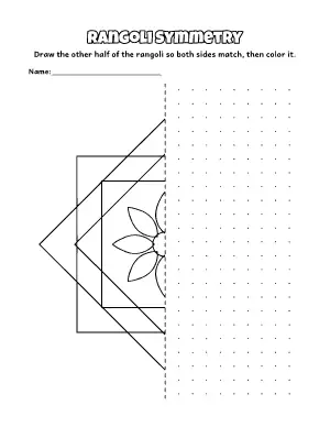 Rangoli Symmetry Worksheet: Square coloring page – printable line art
