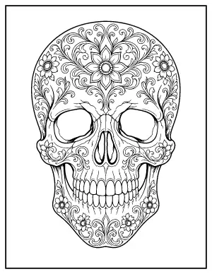 Realistic Ornate Sugar Skull coloring page – printable line art