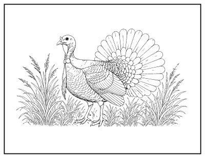 Realistic Wild Turkey coloring page – printable line art