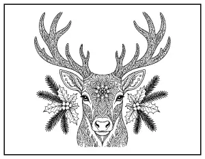 Reindeer Mandala Zentangle coloring page – printable line art