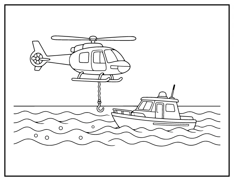 Rescue Helicopter coloring page – printable black and white line art