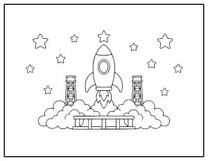 Rocket Launch coloring page – printable line art