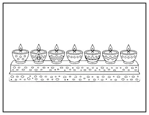 Row of Diyas on the Steps coloring page – printable line art