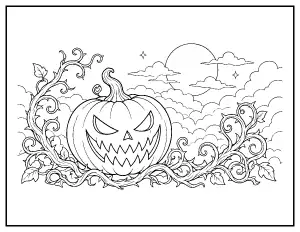Scary Evil Jack-o-Lantern coloring page – printable line art