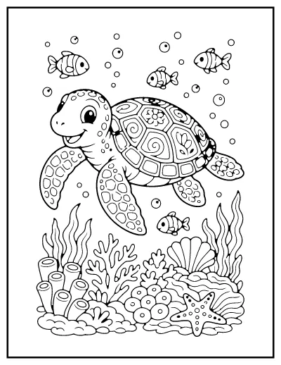 Sea Turtle Swimming coloring page – printable line art