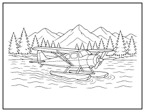 Seaplane on the Lake coloring page – printable line art