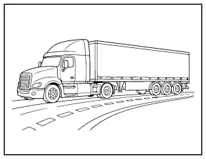 Semi Truck with Trailer coloring page – printable line art