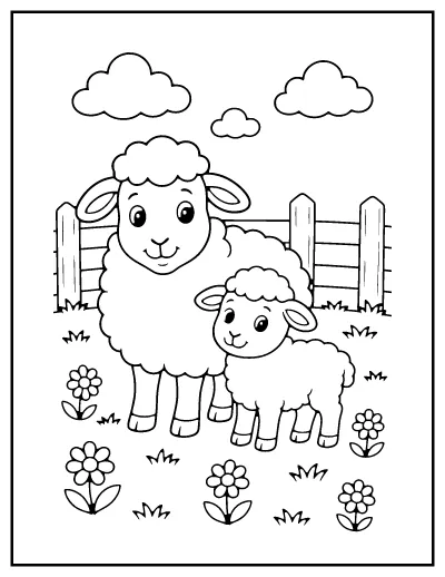 Sheep and Lamb coloring page – printable line art