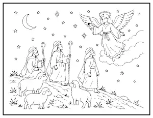Shepherds and the Angel on the Hillside coloring page – printable line art