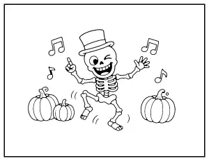 Silly Dancing Skeleton coloring page – printable line art