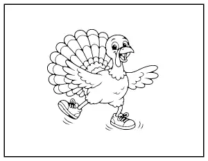 Silly Turkey in Sneakers coloring page – printable line art
