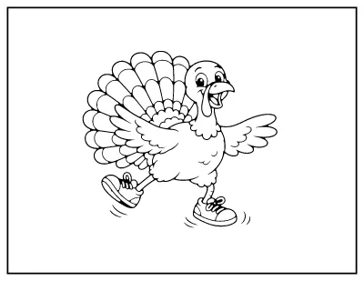Silly Turkey in Sneakers coloring page – printable line art