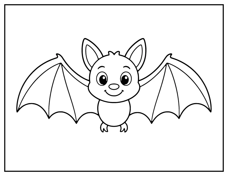 Simple Bat for Toddlers coloring page – printable black and white line art