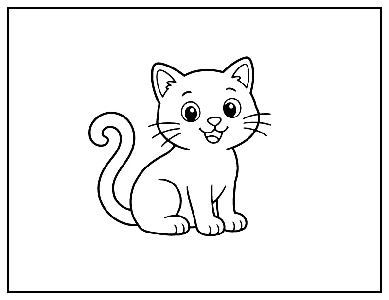 Simple Black Cat for Toddlers coloring page – printable black and white line art