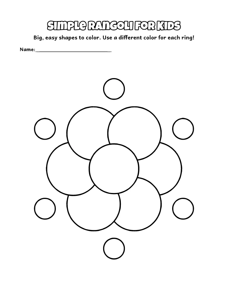 Simple Rangoli Template for Kids coloring page – printable black and white line art
