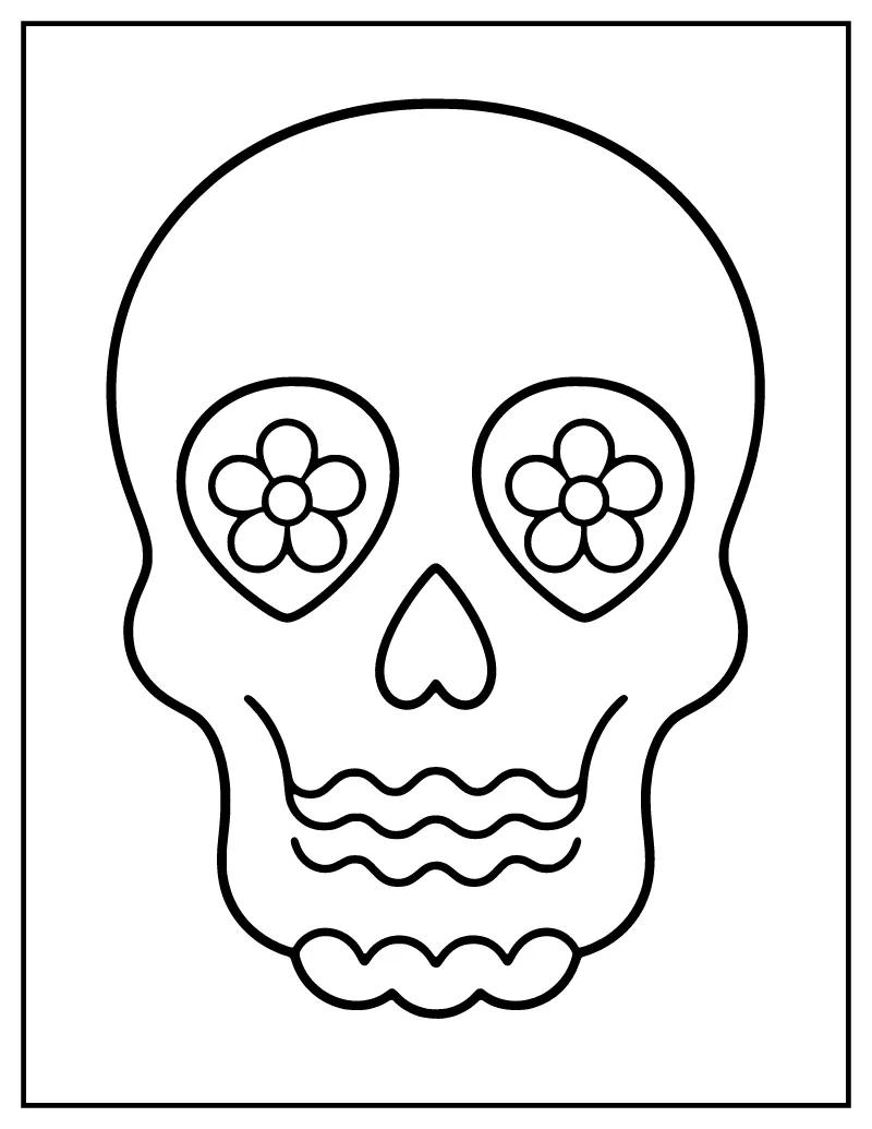 Simple Sugar Skull Outline coloring page – printable black and white line art