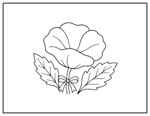 Single Poppy with Ribbon coloring page – printable line art