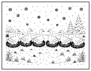 Six Geese a-Laying coloring page – printable line art