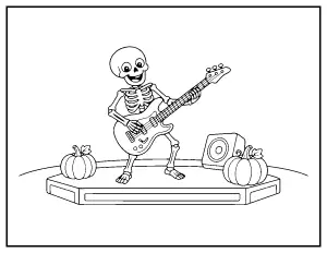 Skeleton Rock Star coloring page – printable line art