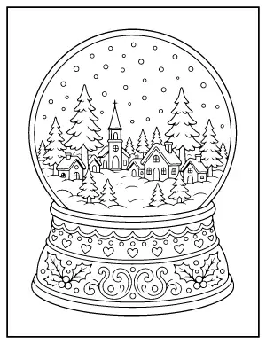 Christmas Snow Globe with a Village coloring page – printable line art