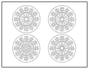 Snowflakes in Circles coloring page – printable line art