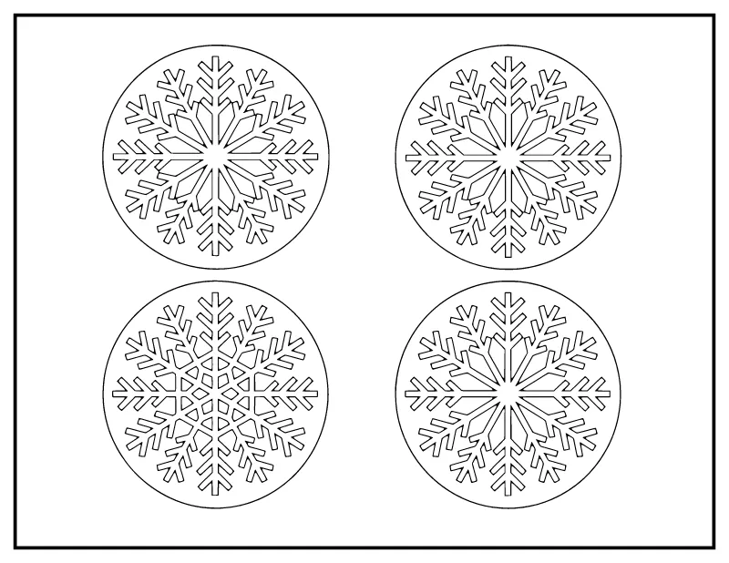 Snowflakes in Circles coloring page – printable black and white line art