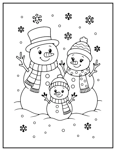 Snowman Family coloring page – printable line art