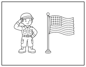 Soldier Saluting at the Flag Pole coloring page – printable line art