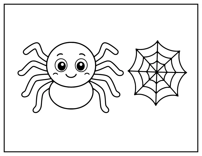 Simple Spider and Web for Toddlers coloring page – printable black and white line art