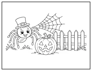Spider Spinning a Web by a Jack-o-Lantern coloring page – printable line art