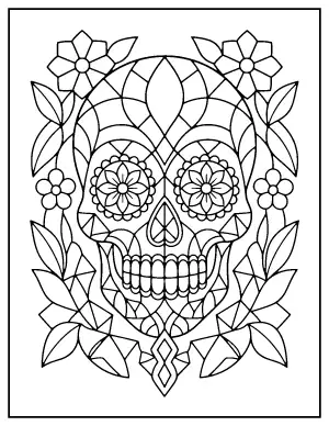 Stained Glass Sugar Skull coloring page – printable line art